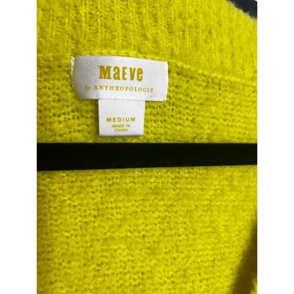 Maeve Anthropologie Plush V-Neck Cozy Pullover Sweater in neon yellow Size M - Picture 3 of 7